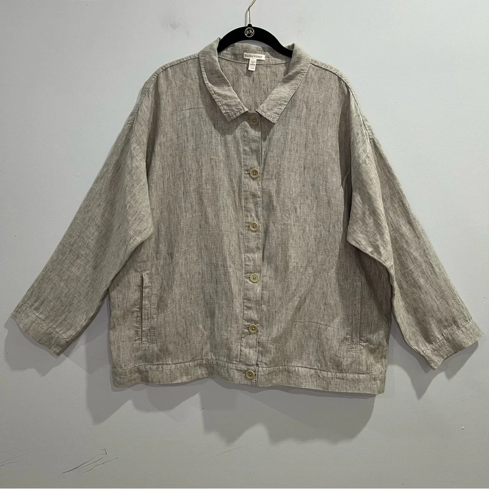 Eileen Fisher Washed Organic Linen Delave‎ Classic Collar Jacket